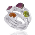 Natural Idocrase And Tourmaline Gemstone 925 Sterling Silver Spiral Ring